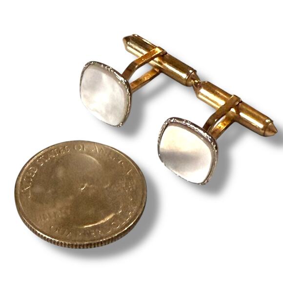 Antique Krementz Cufflinks and Stud Set Mens 10k Gold Filled Mother of Pearl - Picture 5 of 8